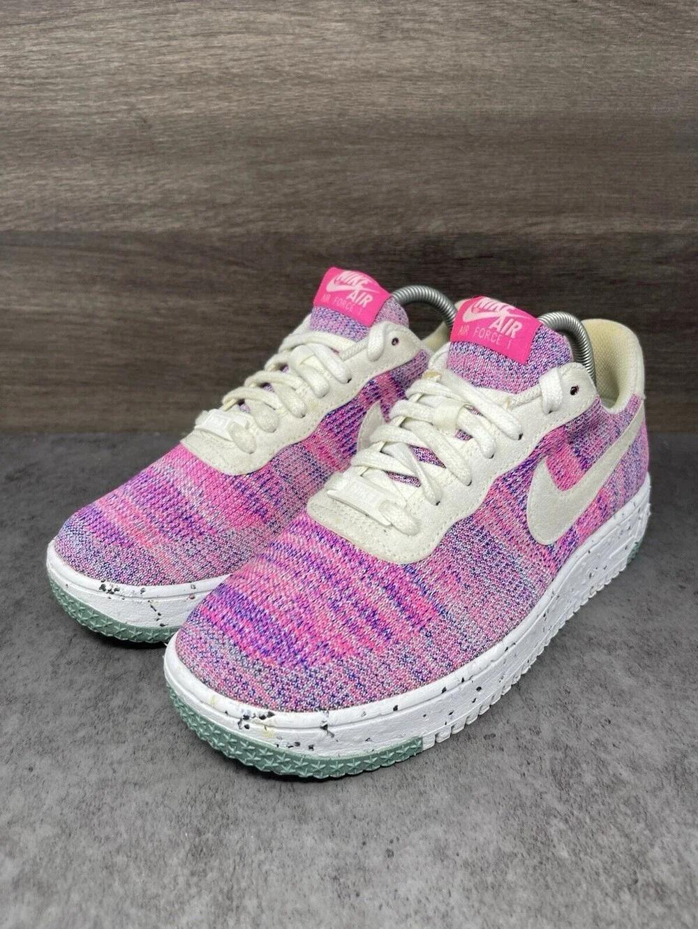 Nike Air Force 1 Crater Flyknit Pink Multicolor Womens Size 8.5 Casual Sneakers